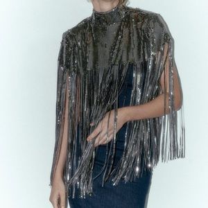 Zara fringe sequin cape